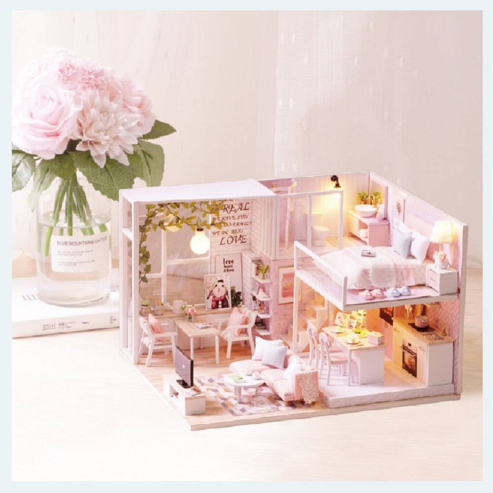 Modern Wooden DIY Doll House with LED Light Modern Wooden DIY Doll House with LED Light