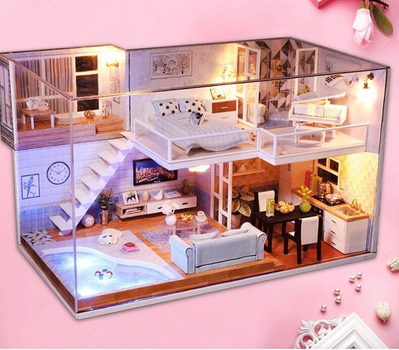 Modern Wooden DIY Doll House with LED Light Modern Wooden DIY Doll House with LED Light
