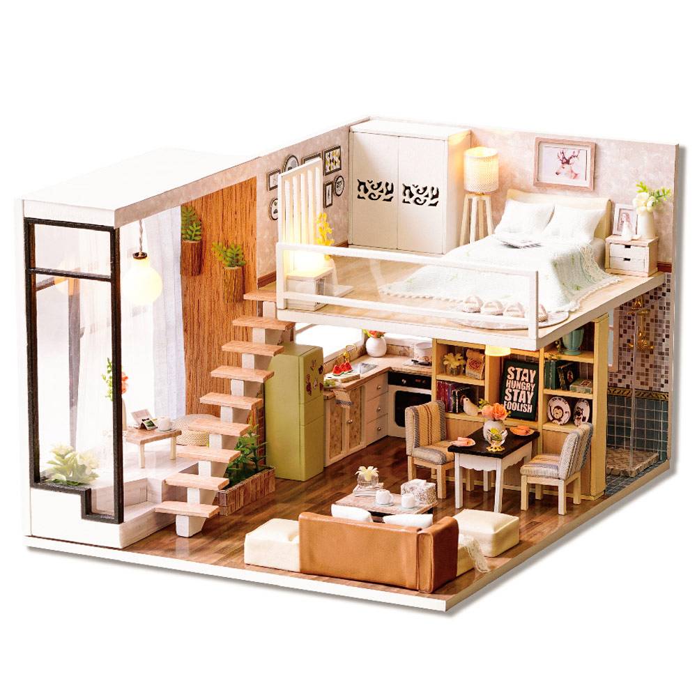 Modern Wooden DIY Doll House with LED Light Modern Wooden DIY Doll House with LED Light