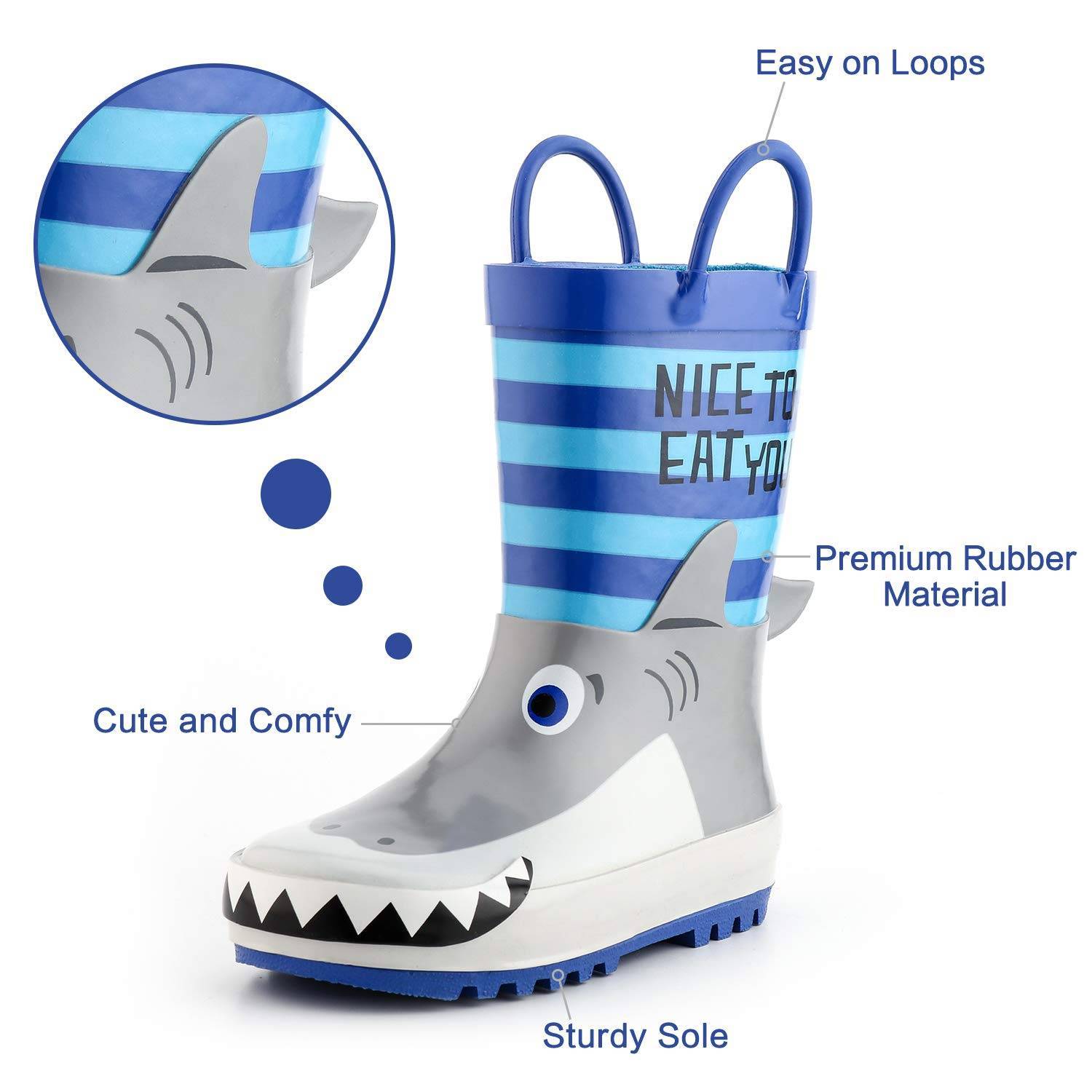 Kid’s 3D Cartoon Shark Printed Waterproof Rubber Boots